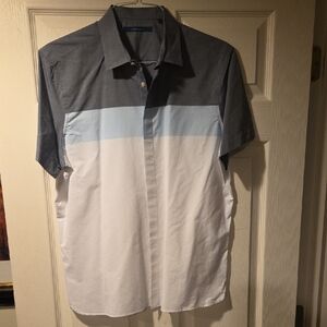 Perry Ellis Gray, Blue, and White Casual Shirt Size L